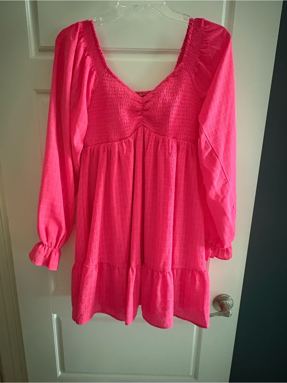 Women’s Hot Pink Smocked Babydoll Dress